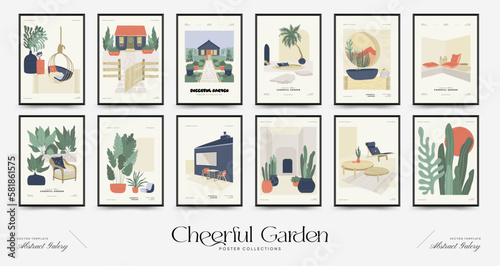 Nature, garden and landscape poster template or card. Flowers and plants at home and outdoor.