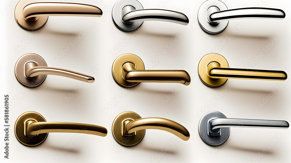 Set door handle on isolated white background. Generation AI Set door handle on isolated white background. Generation AI
