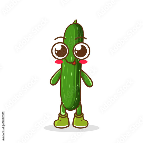 Happy cute smiling zucchini. Vector flat cartoon character illustration icon.Isolated on white background. Cute zucchini vegetable character concept