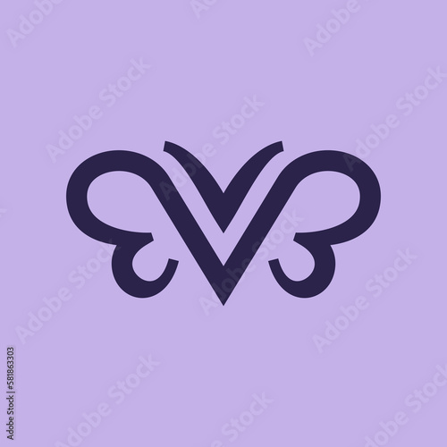 letter V butterfly logo vector design , abstract modern animal logo pictogram design of beautiful insect butterfly