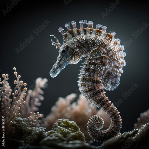 A Majestic Seahorse Swimming Through the Depths, generative ai