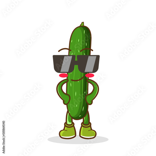 cool cartoon Cartoon zucchini wearing glasses illustration vector on white background
