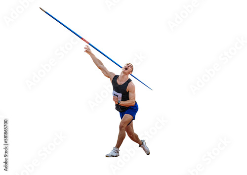 male athlete javelin throwing in decathlon athletics competition on transparent background, sports photo photo