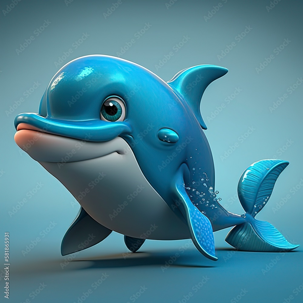 Fototapeta premium 3D cartoon illustration,cute dolphin,generative ai