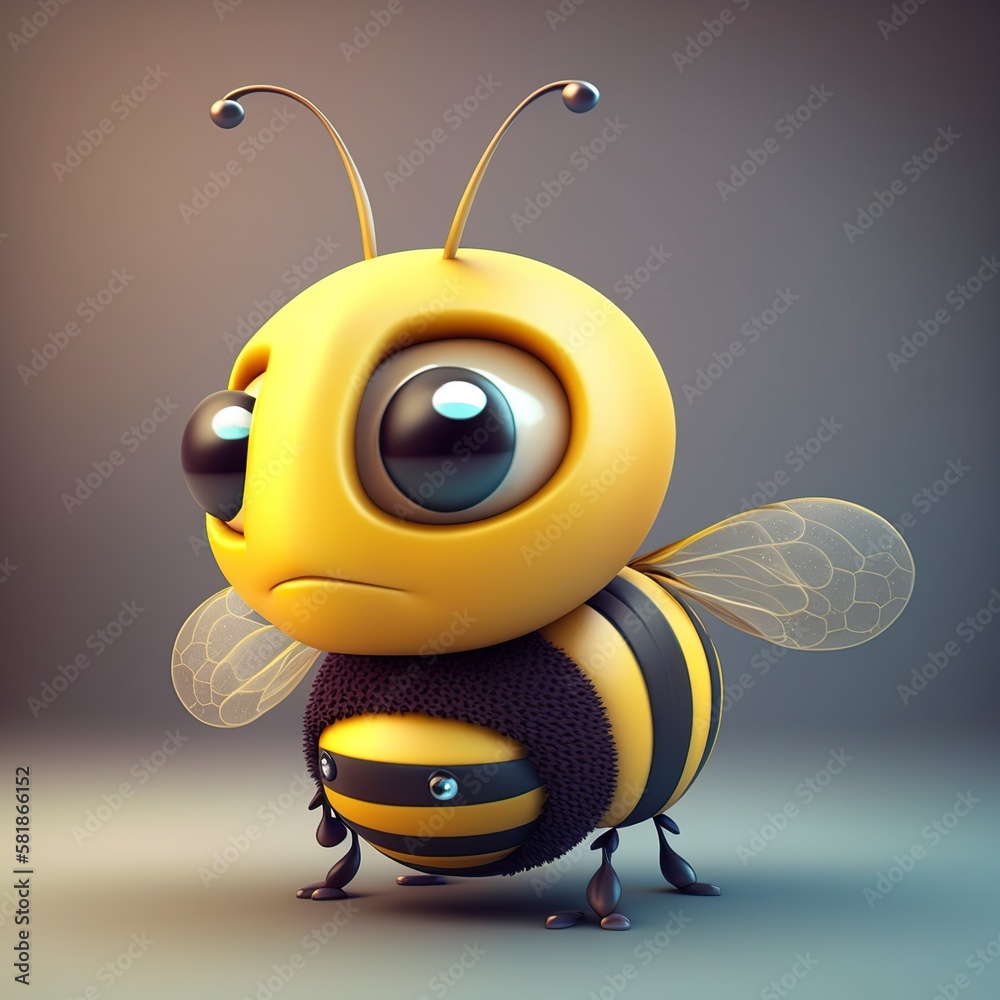 3D cartoon illustration, cute bee, ai generative 3D cartoon illustration, cute bee, ai generative