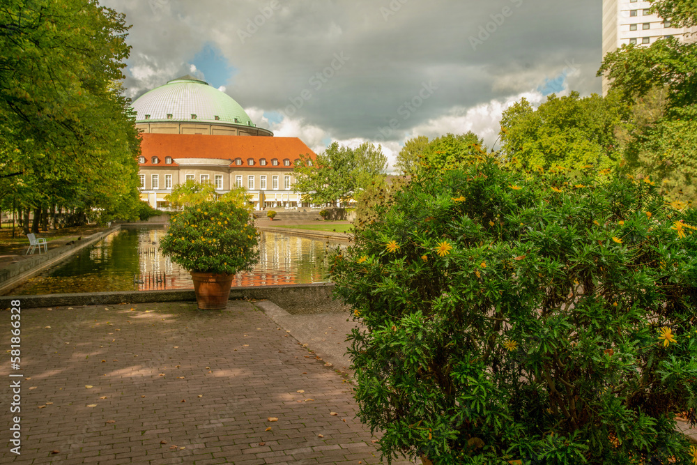 Stadtpark and HCC Hannover Congress Centrum in distance , dramatic sky in low Saxony!