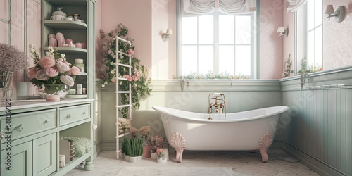 Bright pastel bathroom for spring season