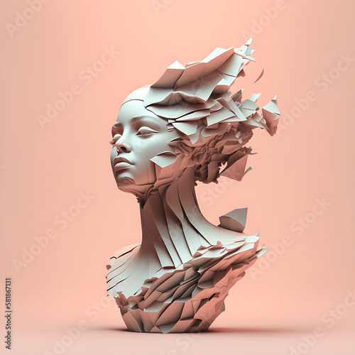 Female face abstract sculpture, generative AI