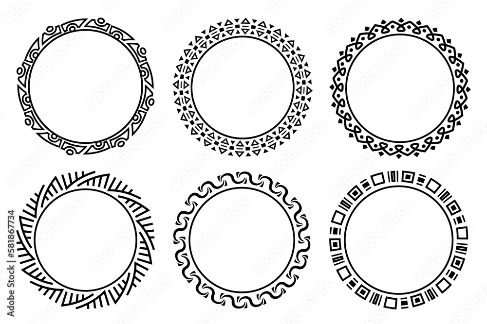 Abstract circle frames set. Collection of rounded borders.  Ornate, luxury, elegant oval design elements, copy space for your text or picture.