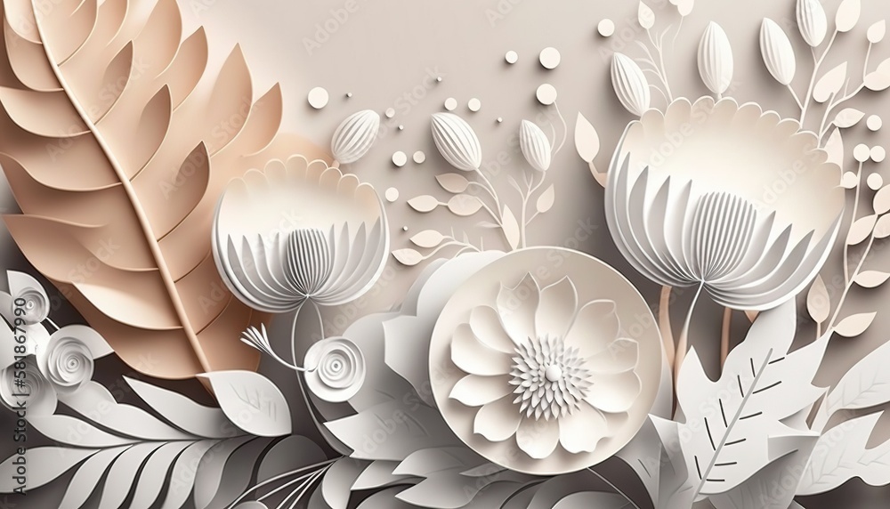 Generative AI, Paper Cut Craft Flowers and Leaves, Light Pink Color, Floral  Origami Textured Background, Spring Mood. Stock Illustration - Illustration  of frame, flower: 273960635