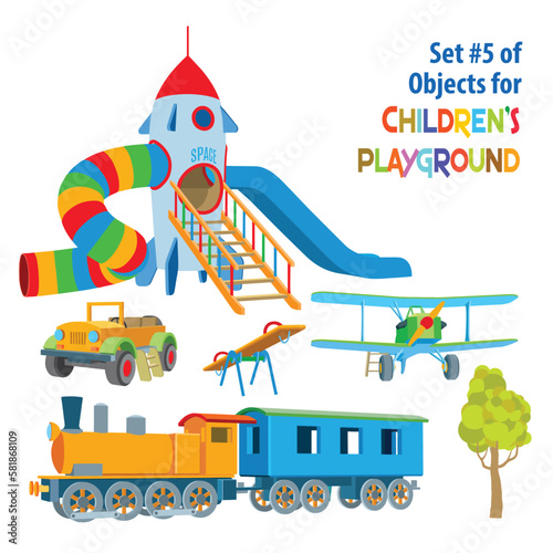 Set of objects for children's playground. Vector illustration isolated on white background