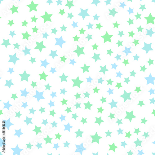 Seamless repeating pattern of green and turquoise stars for fabric, textile, papers and other various surfaces
