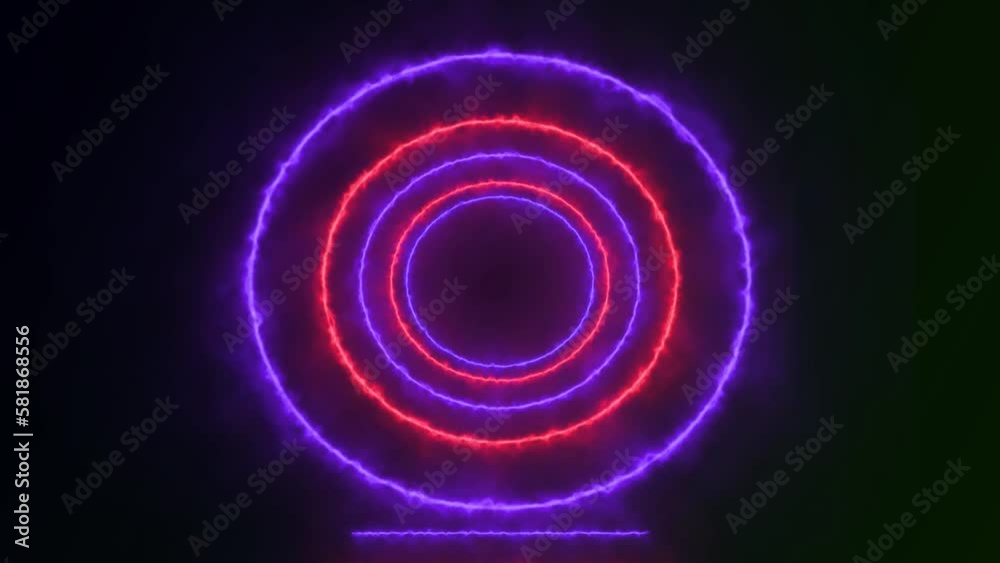 Creative round fire tunnel in blue and red colors on black background. Abstract fire geometric tunnel. Spiral Corridor made from neon burning circles. Moving forward. 3d animation loop of 4K Creative round fire tunnel in blue and red colors on black background. Abstract fire geometric tunnel. Spiral Corridor made from neon burning circles. Moving forward. 3d animation loop of 4K