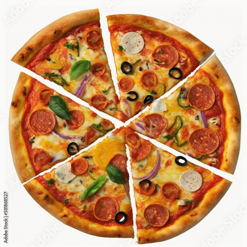sliced pizza on white background
