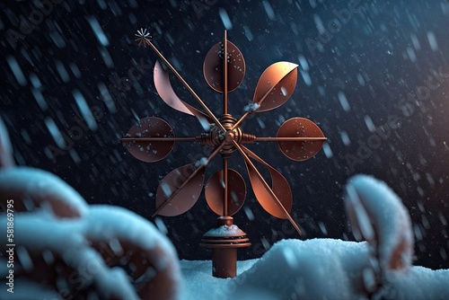 AI-generated illustration of a weathervane in the snow. MidJourney.