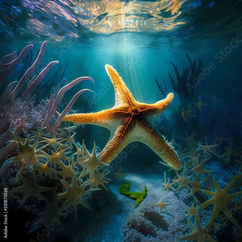 Star fish Sea Under Water. generative AI photo