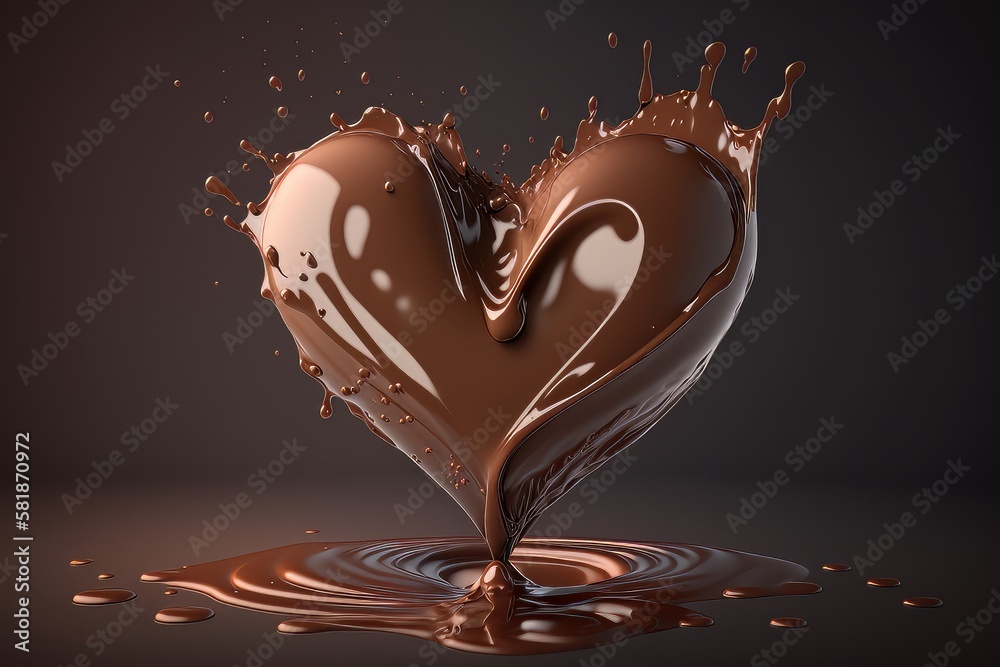 Chocolate heart splash. Generative AI Chocolate heart splash. Generative AI