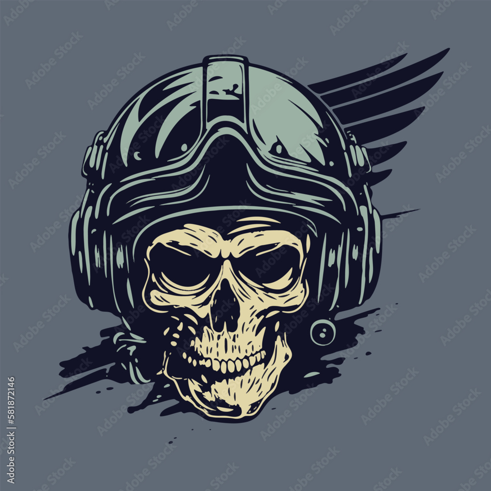 Skull With Helmet Vector Art, Illustration, Icon and Graphic