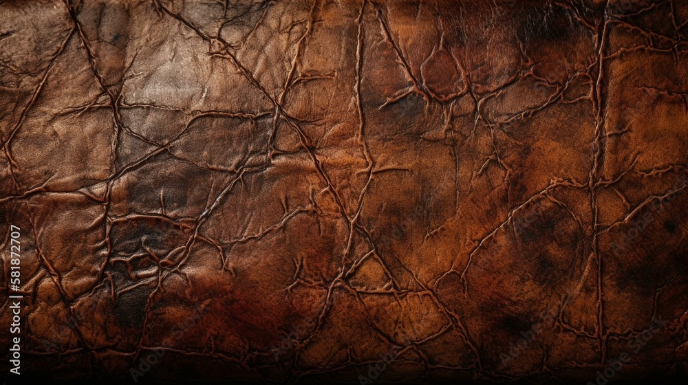 A distressed leather texture with creases and scratches Generative AI