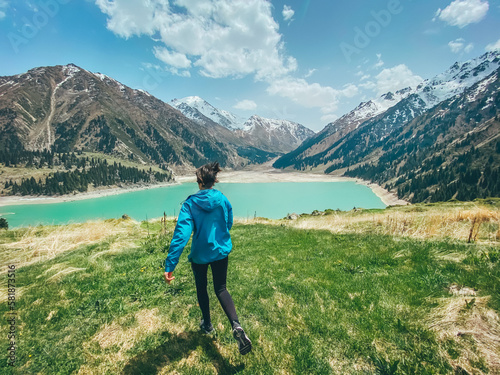 Big Almaty lake girl running summer © Tausha