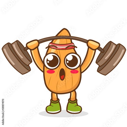 almond cartoon lifting the barbell character. cartoon vector