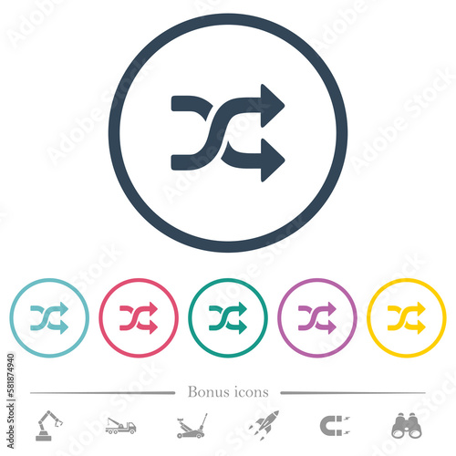 shuffle solid flat color icons in round outlines © botond1977