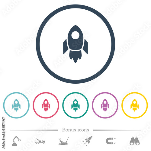 Rocket flat color icons in round outlines
