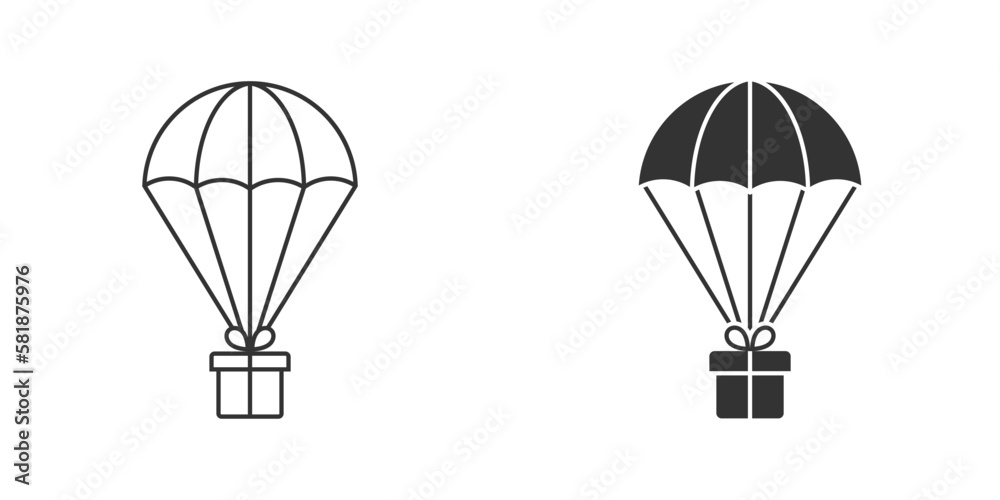 Parachute icon. Gift Box on a Parachute. Vector illustration.