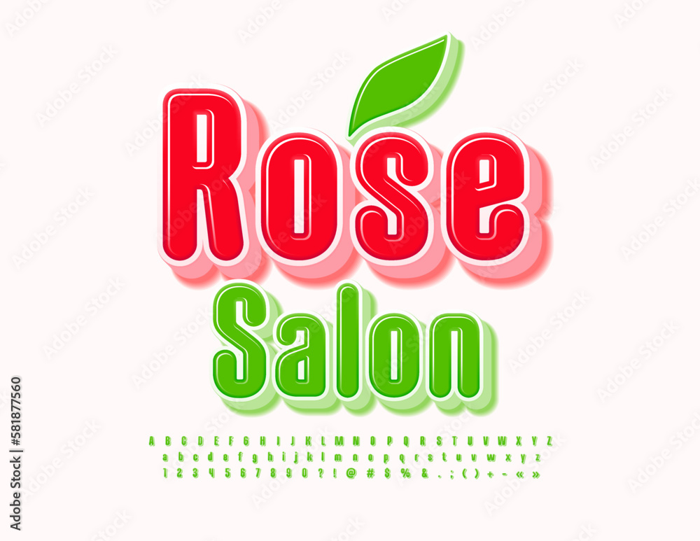 Fototapeta premium Vector artistic Emblem Rose Salon. Bright Creative Font. Modern Alphabet Letters and Numbers set