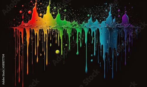  a rainbow of paint dripping down on a black background with a black background and a black background with a rainbow of paint dripping down on a black background. generative ai