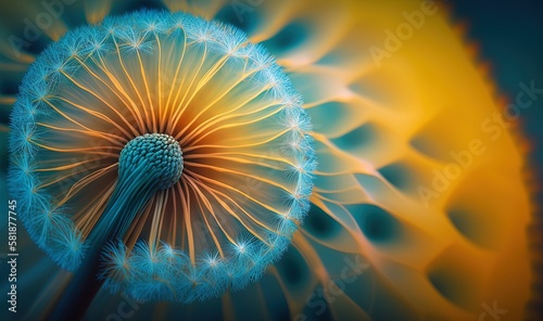  a close up of a blue flower with a yellow center and a blue center with a yellow center and a blue center with a yellow center.  generative ai