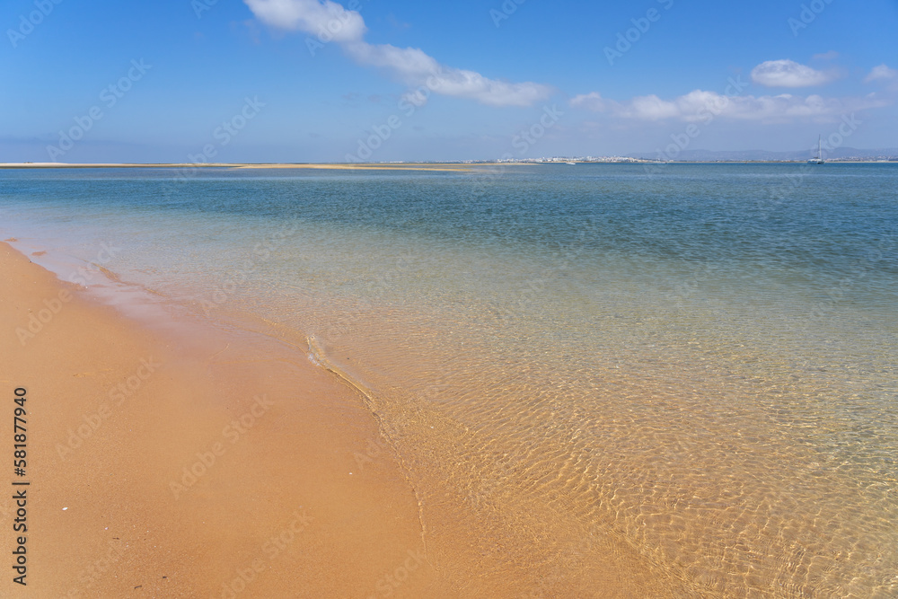 Beach in the deserted island in the Formosa estuary natural park in Algarve region, Portugal