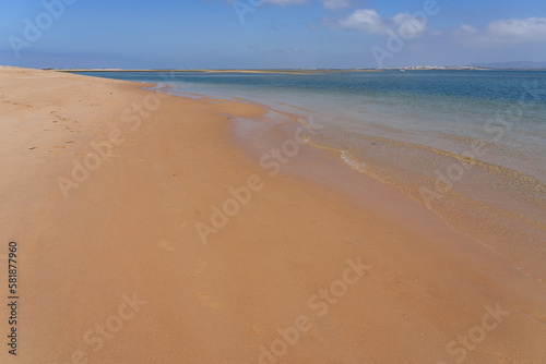 Beach in the deserted island in the Formosa estuary natural park in Algarve region  Portugal