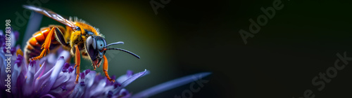 Bee on Purple Flower, Macro, Copy Space, Generative AI © Wendy Barnett
