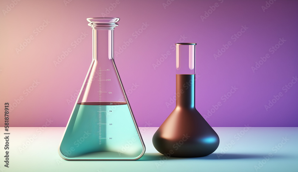 Laboratory glass flasks and test tubes with blue, pastel colors. Chemical and biological experiments. Laboratory glass flasks and test tubes with blue, pastel colors. Chemical and biological experiments.