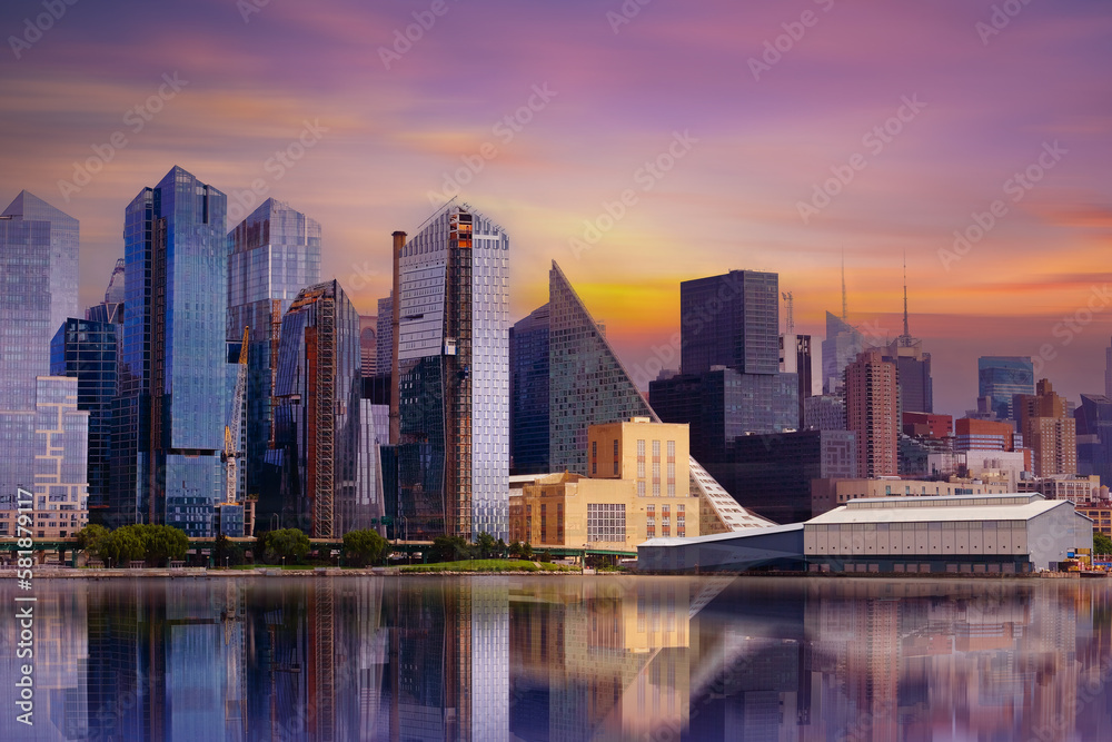 Naklejka premium New york cityscape river side with location is lower manhattan,