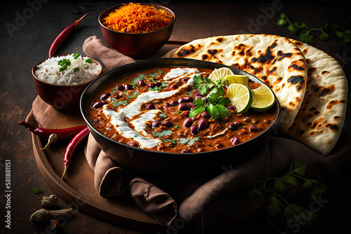 Healthy and Comforting Dal Makhni with Black Lentils and Kidney Beans, Generative AI photo