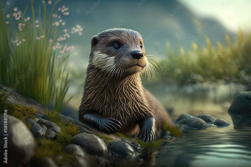otter in the shore. Generative AI otter in the shore. Generative AI