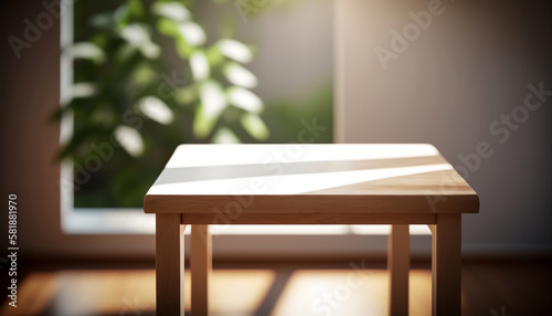 Mock up for space Empty dark wooden table in front of abstract blurred bokeh background for display selective focus © Wanda