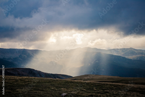 amazing panorama of heavenly lights at sunset in high mountains