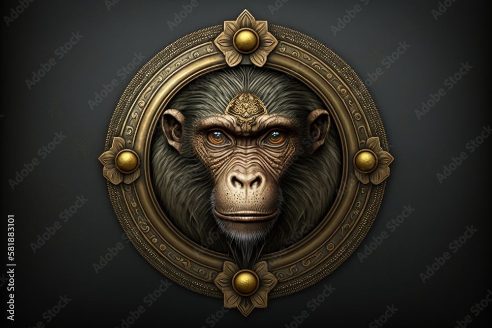 Obraz premium Emblem illustration with a monkey. Generative AI