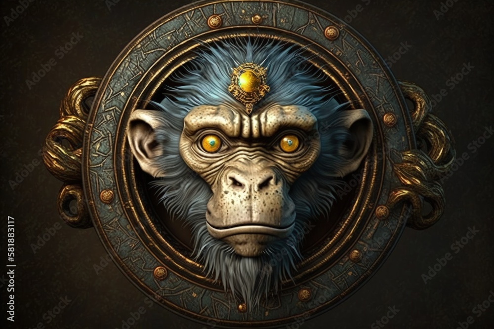 Emblem illustration with a monkey. Generative AI