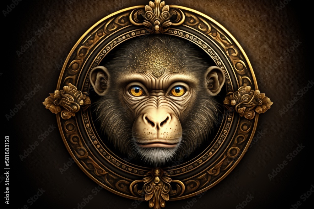 Emblem illustration with a monkey. Generative AI Emblem illustration with a monkey. Generative AI