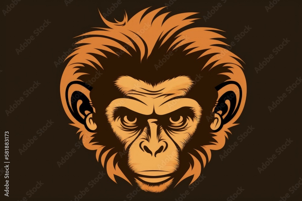 Illustration of a monkey's face, cartoon style. Generative AI