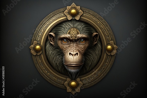 Emblem illustration with a monkey. Generative AI © Deivison