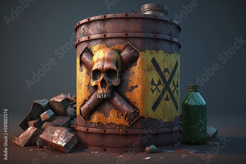 Illustration of a skull in a toxic waste vat. Generative AI