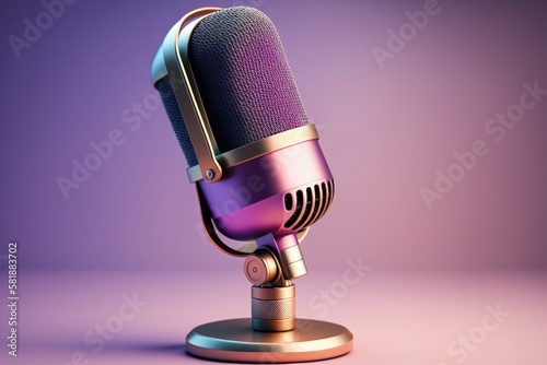 Studio microphone illustration, podcast concept, gradient background. Generative AI