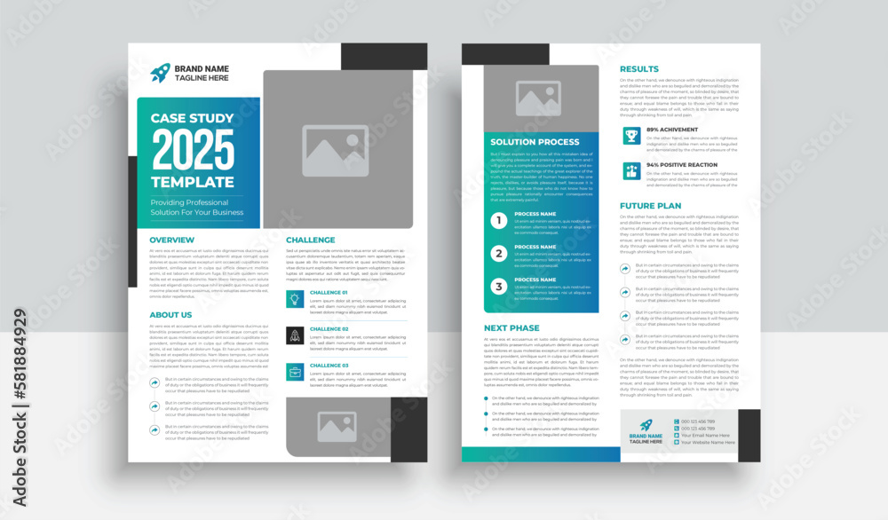 Case Study Template | Business Case Study Booklet Layout with blue gradient elements | Double Side Flyer Template