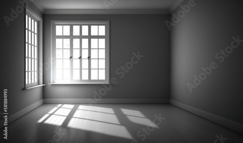  an empty room with a window and a light coming through the window and onto the floor and onto the wall and onto the floor is a light coming through the window.  generative ai