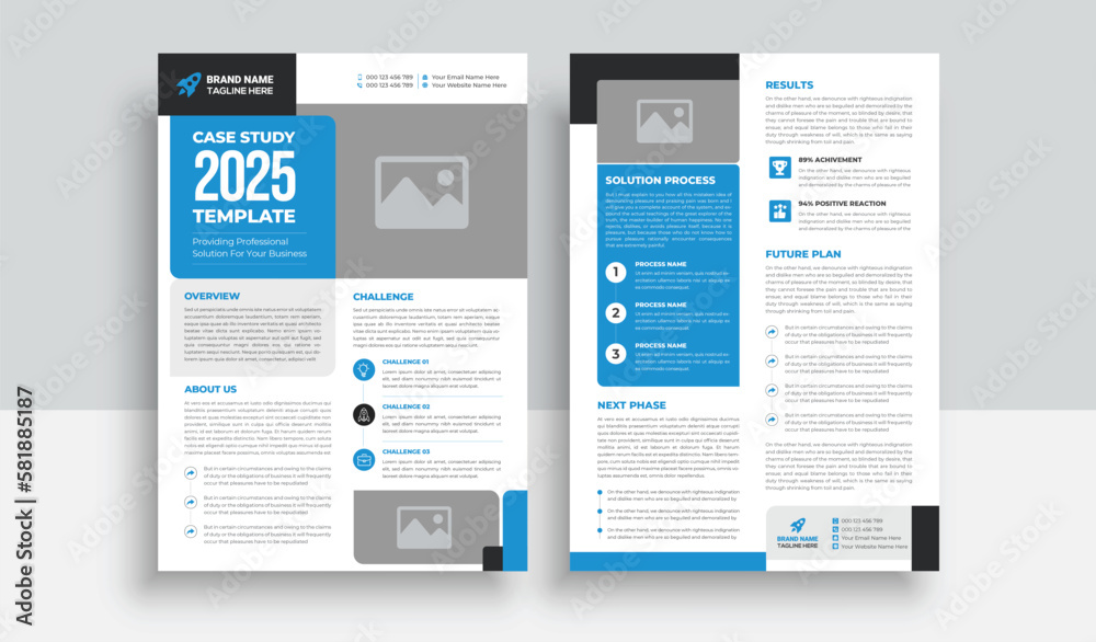 Case Study Template | Business Case Study Booklet Layout with blue elements | Double Side Flyer Template